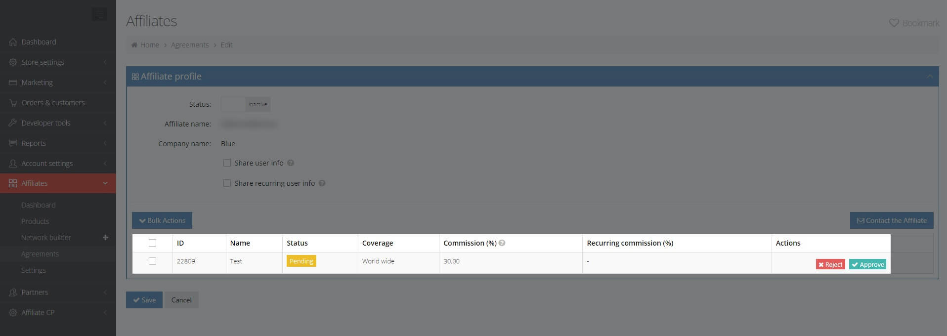 Affiliates agreement info