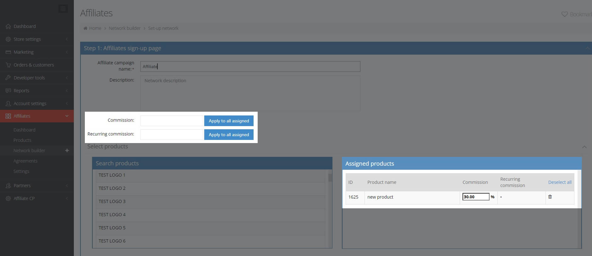 Create affiliates network